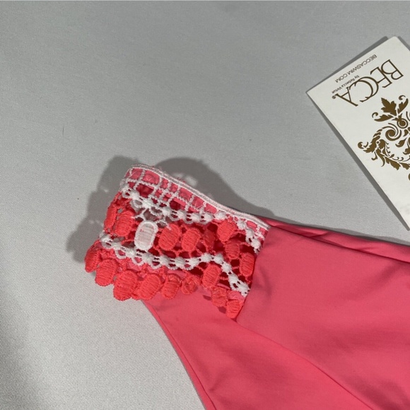 NWT Becca [ Small ] Delilah Avery Crochet-Side Bikini Bottoms in‎ Coral - Picture 3 of 11